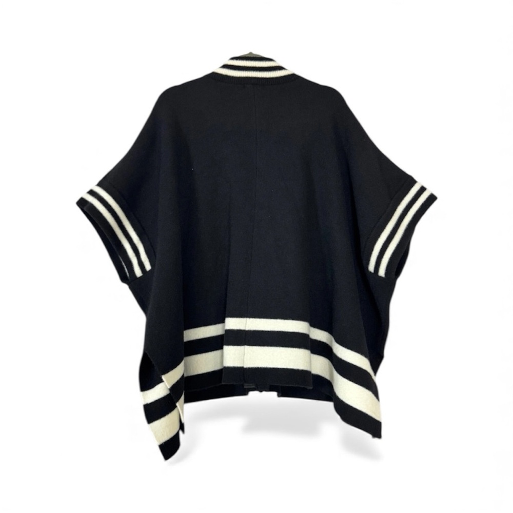 Free People Pep Rally Stripe Varsity Poncho – Black / Ivory – One Size – - Picture 7 of 10